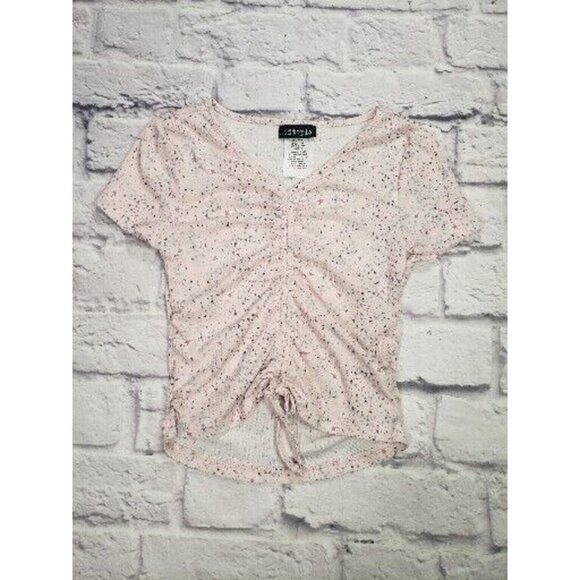 Kidtopia Girls Size 7 Pink Splatter Ruched Front Short-Sleeve Shirt & Short Set - Picture 2 of 8